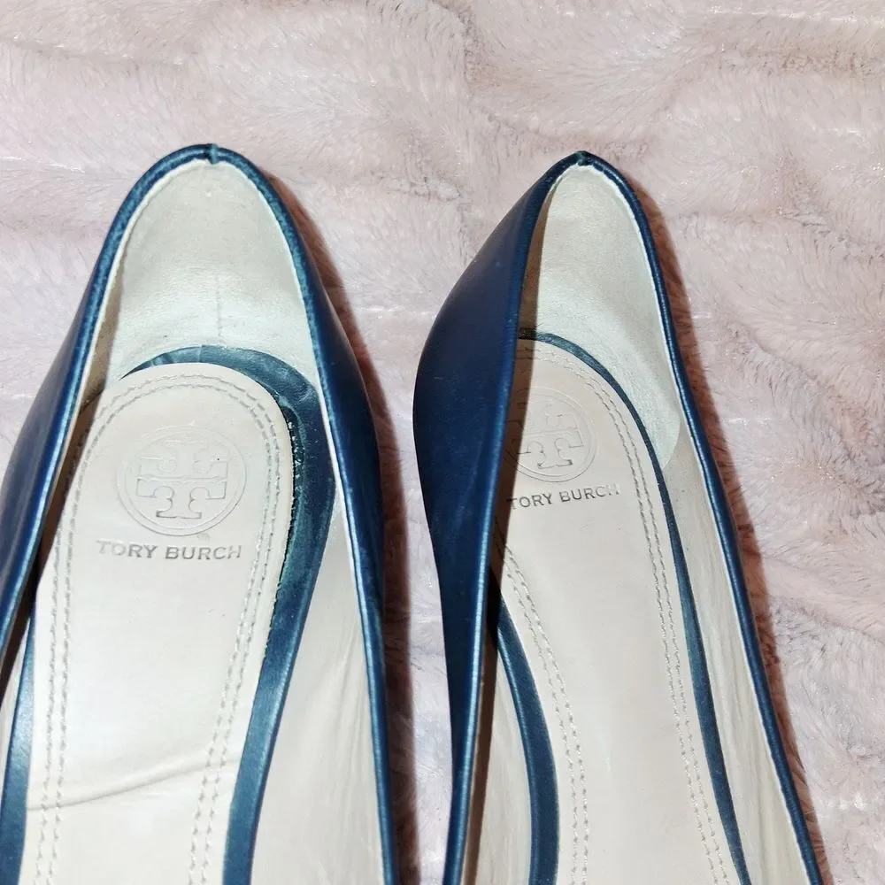 Tory Burch Navy Blue Wedge Shoes Size 9.5